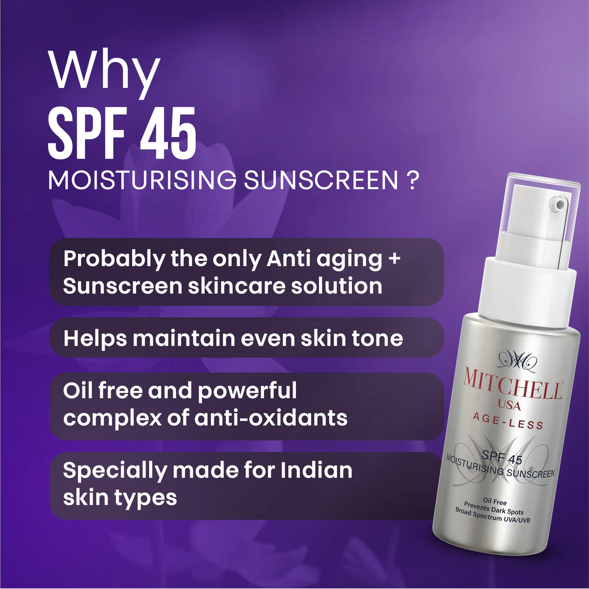 Mitchell USA AGE-LESS SPF 45 Moisturising Sunscreen