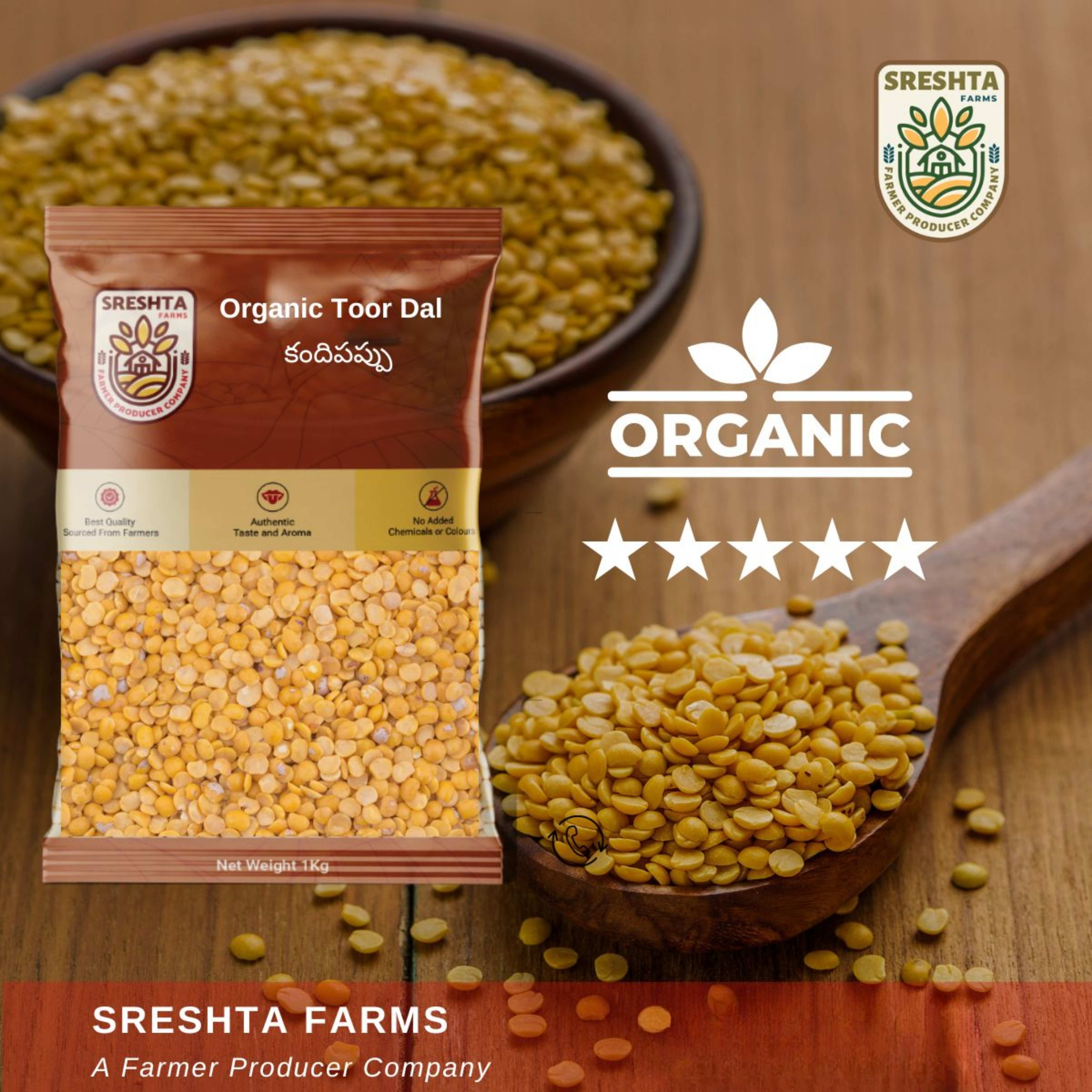 sreshta farms organic toor dal kandi pappu unpolished