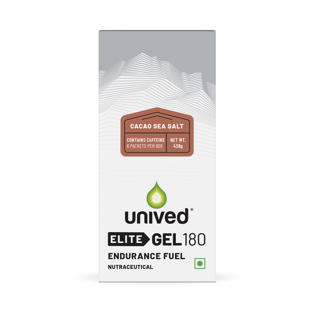 unived elite gel 180 for quick energy stamina and recovery cocoa sea salt