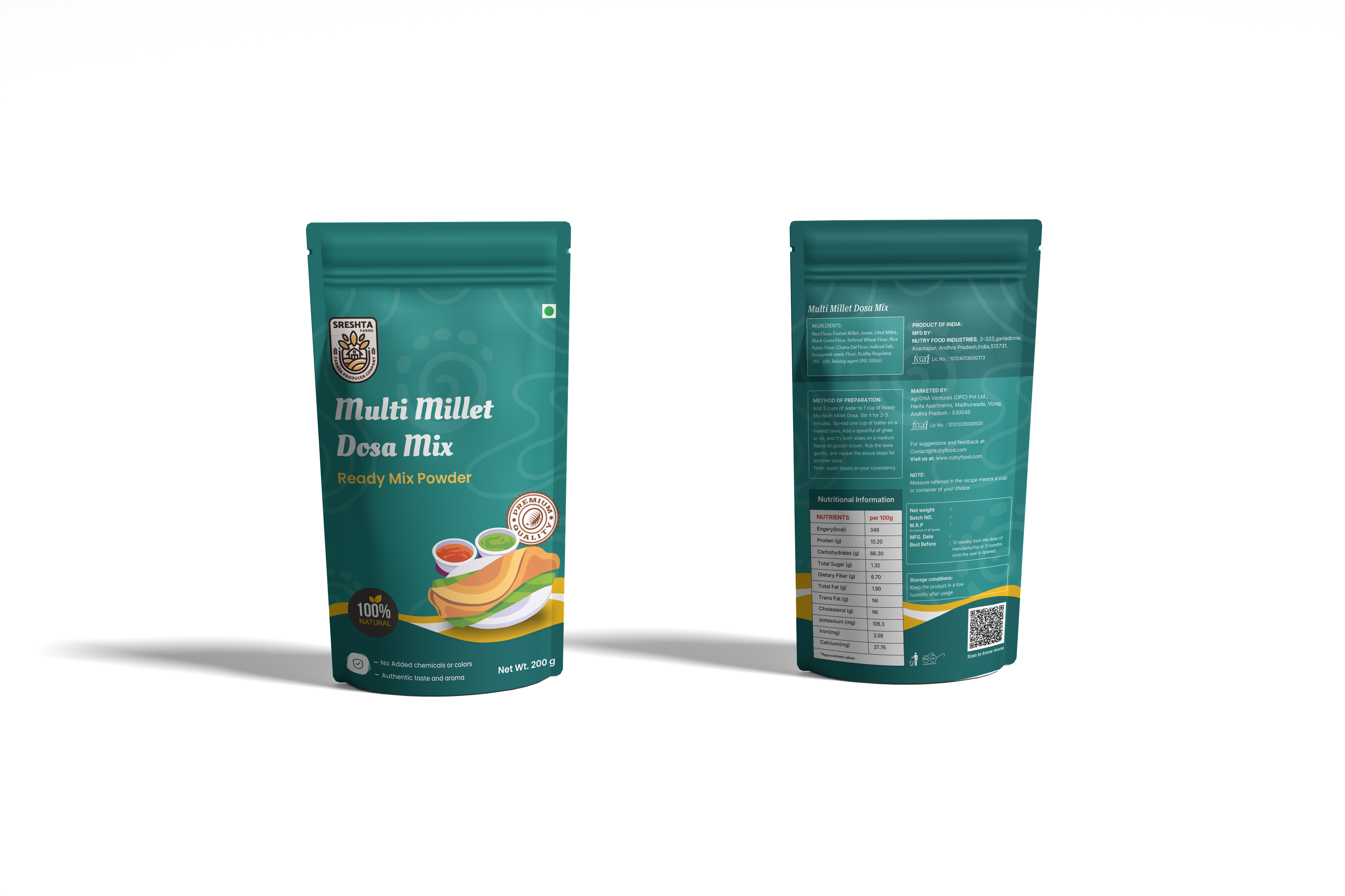 sreshta farms instant multi millet dosa mix