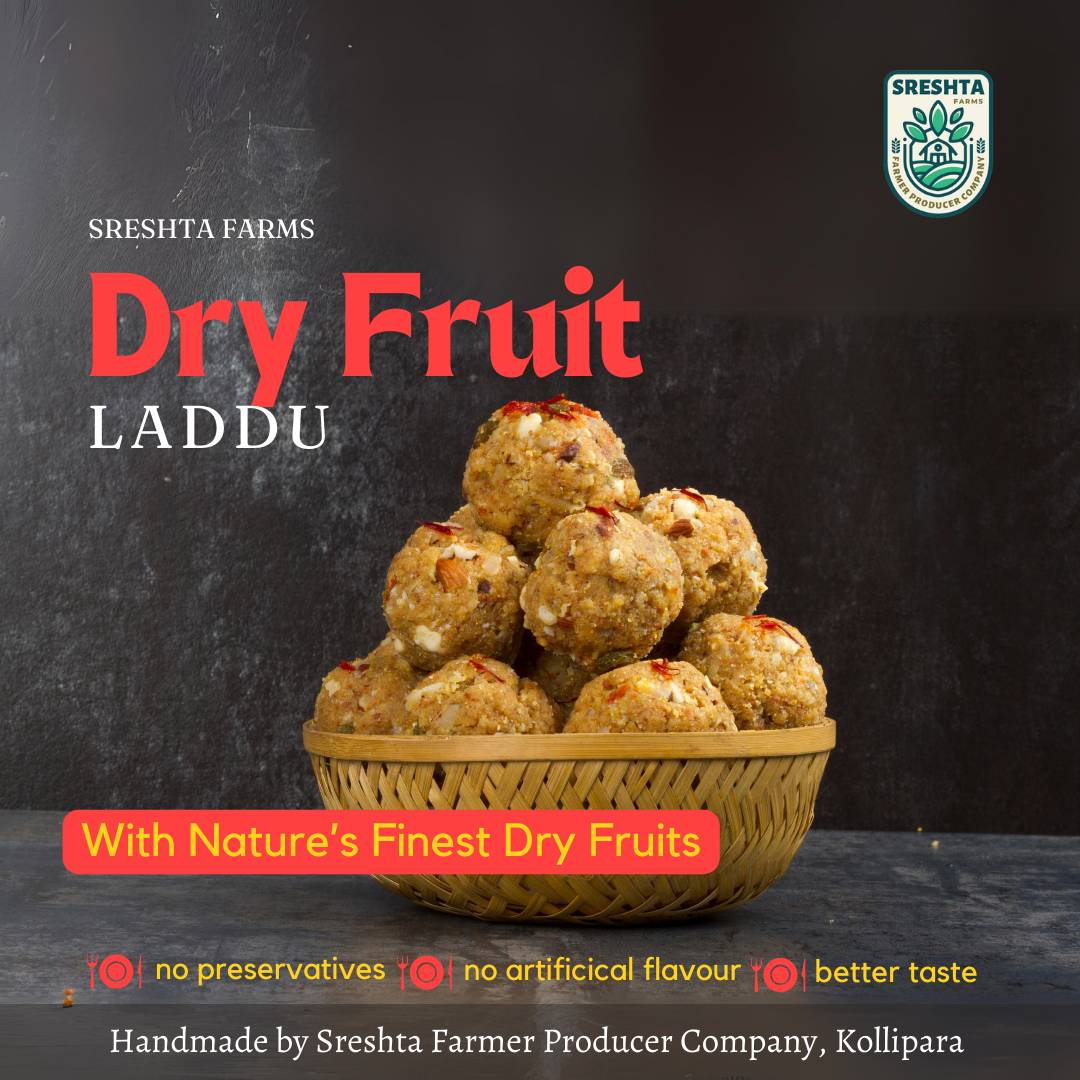 sreshta farms handmade dry fruit laddu with jaggery and ghee